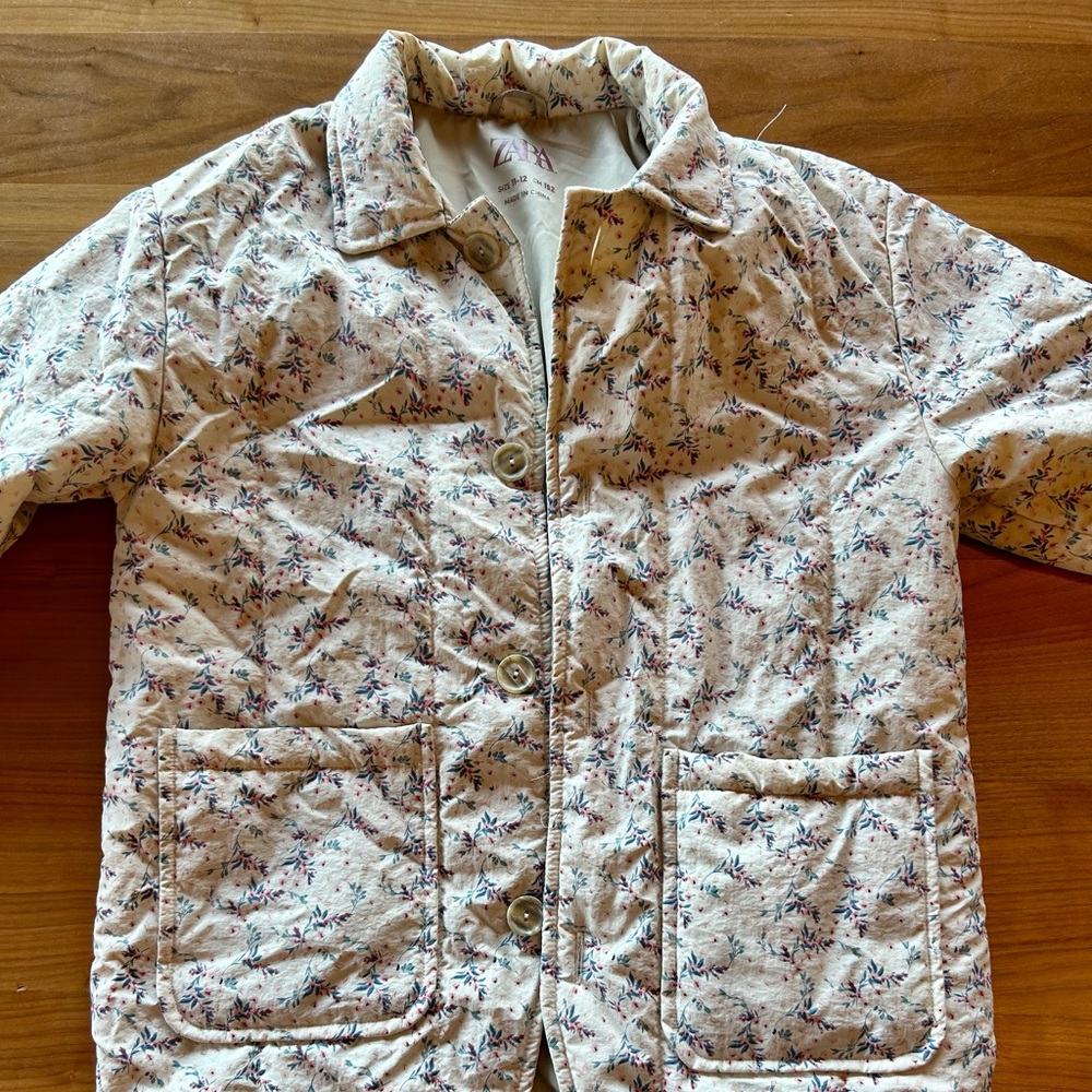Zara girls coat size 11-12 cream with flowers